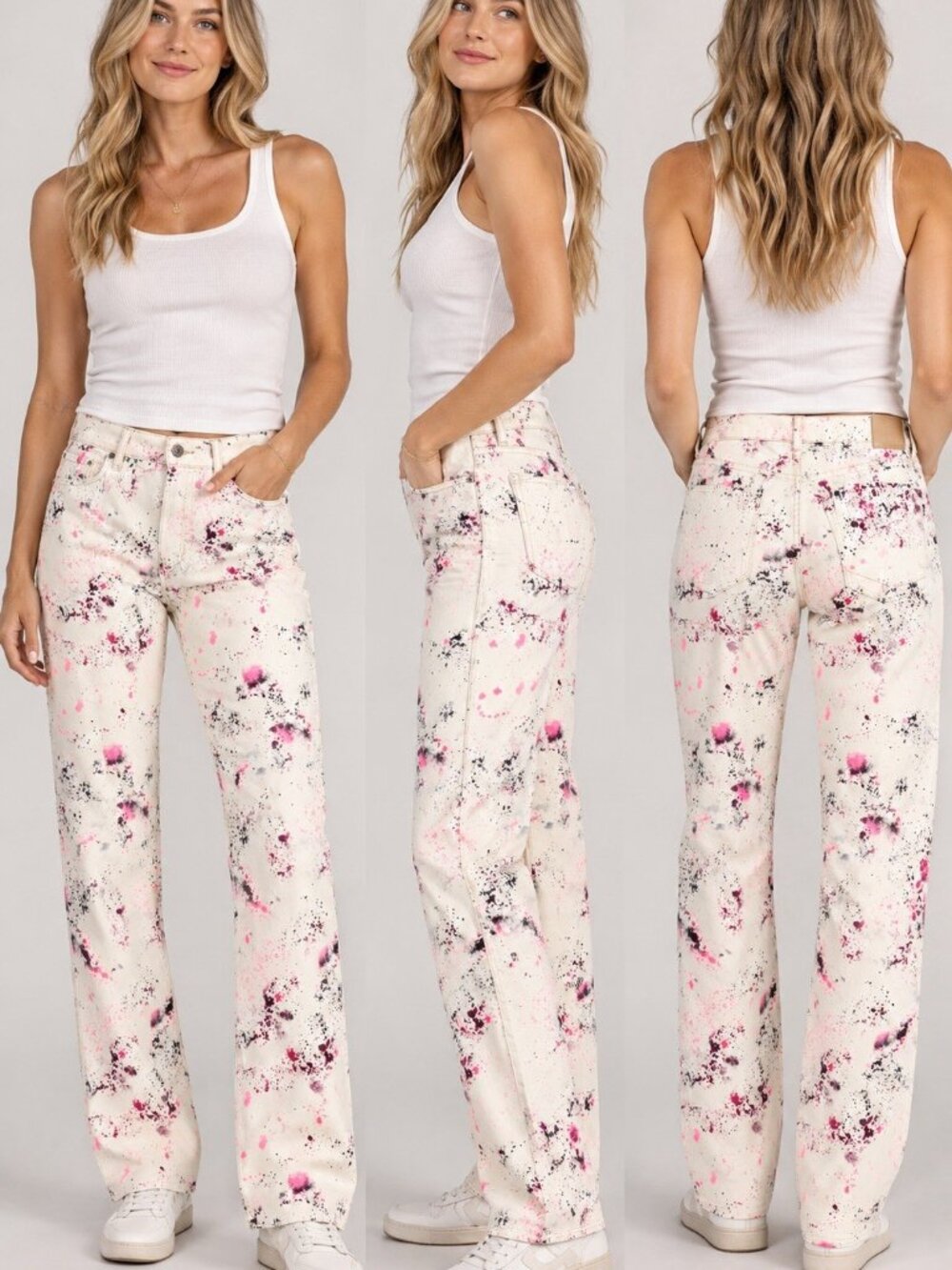 Women’s Calvin Klein White Jeans Shocking Pink Ultimate Skinny Stretch Size 10